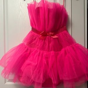 Joyfunear Bow Front Layered Mesh Tube Dress